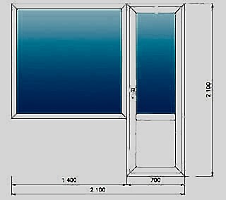 Балконный блок 2100x2100мм c поворотно-откидной дверью